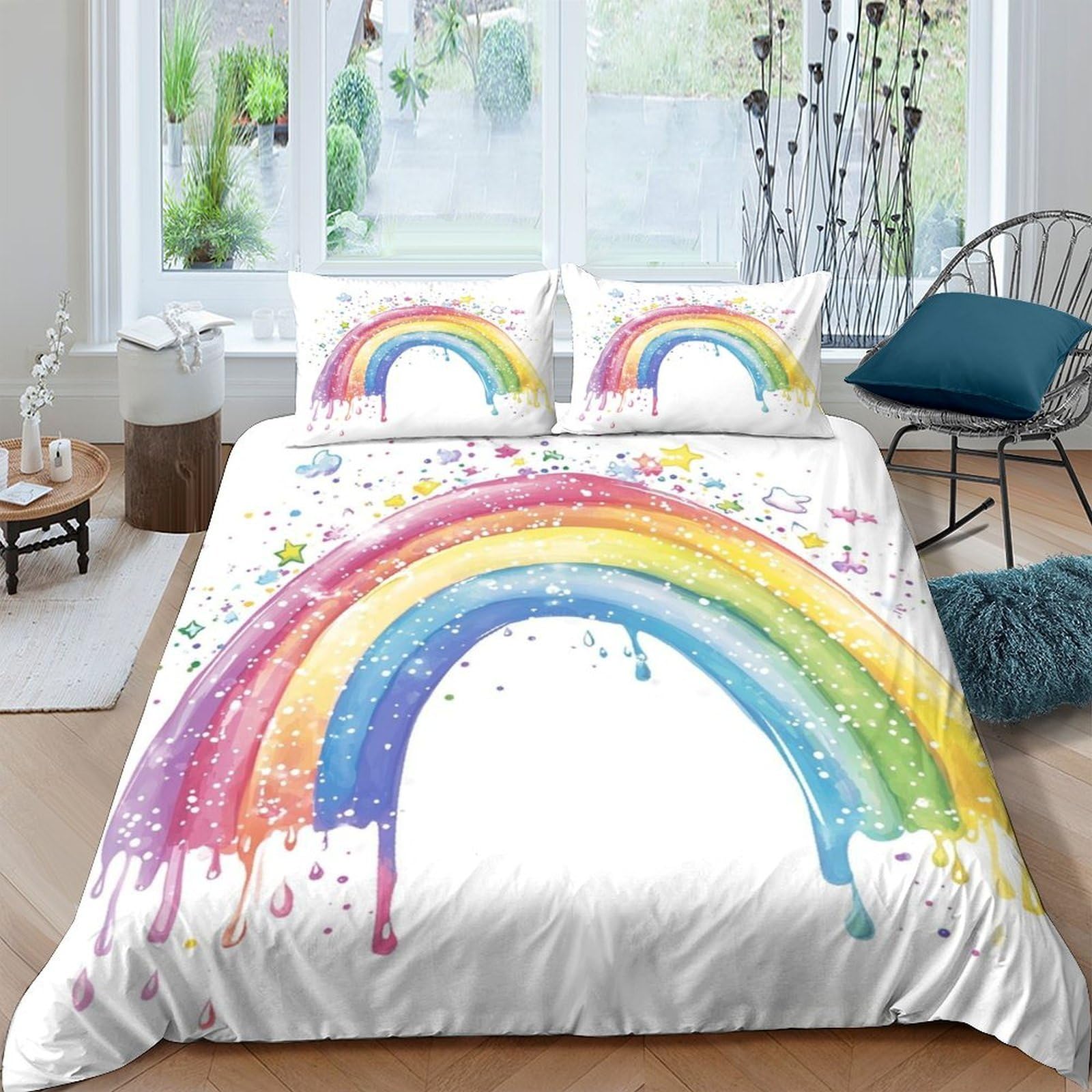 Ctjqhvkz Style-5 3D Printed Rainbow Splash Fitted Sheet Microfiber Soft Colorful Arc Mattress Cover For Bedroom Dorm Decorative Protection Single（135X200cm）