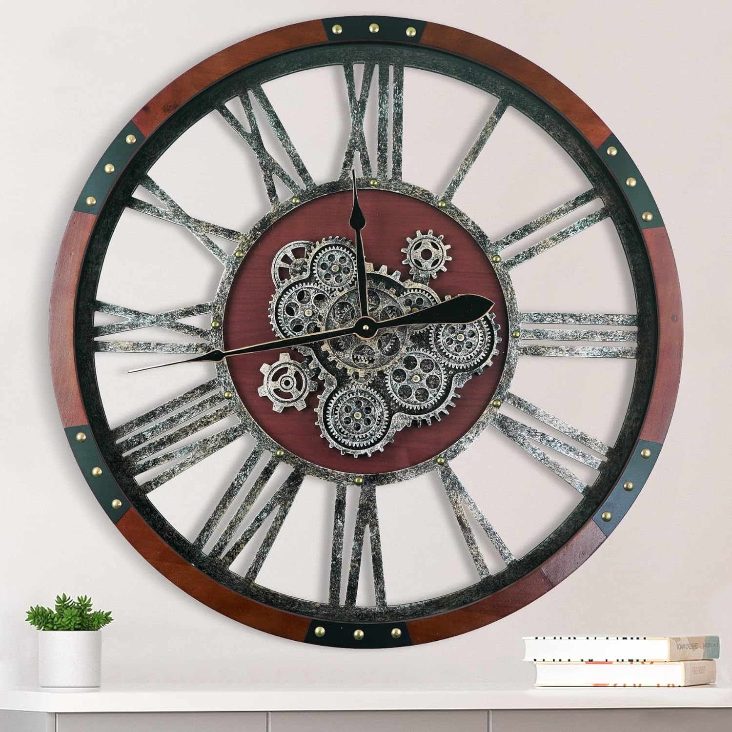 TOPPTIK 36 Inch Moving Gear Wall Clock, Oversized Wall Clocks, Clock Living Room