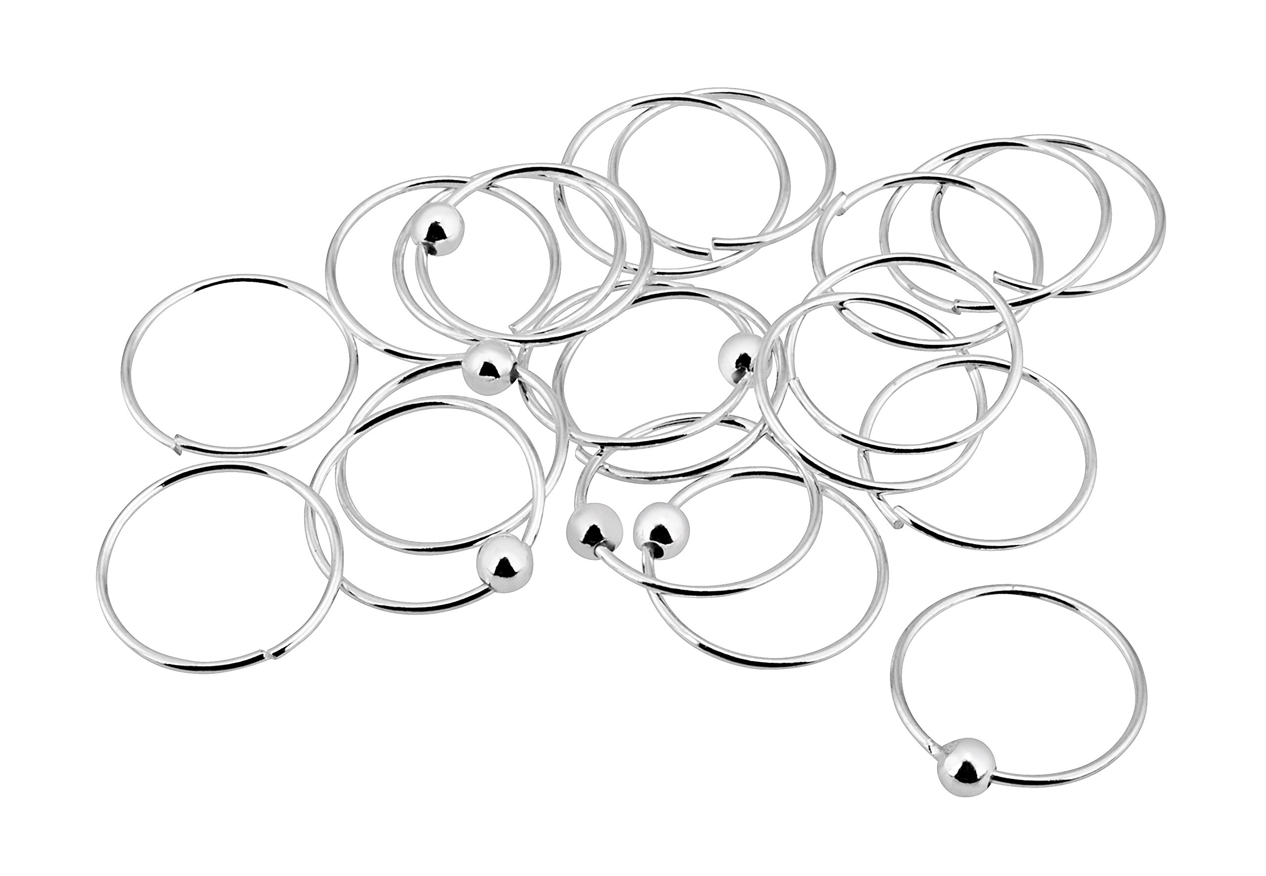 PACK OF 20 STERLING SIVER NOSE RINGS 2 DESIGNS diameter 8mm gauge 0.5mm