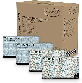 The Honest Company Clean Conscious Diapers | Plant-Based, Sustainable | Turtle Time + Dots & Dashes | Super Club Box, Size 2 (12-18 lbs), 124 Count