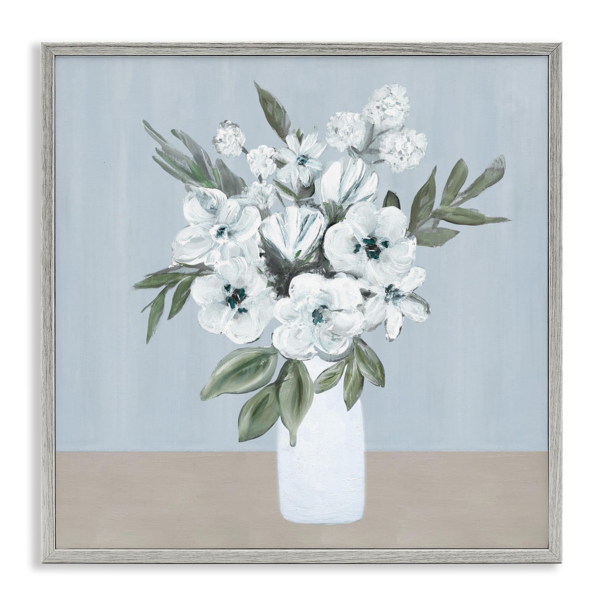 Stupell Industries Farmhouse Gray (Textured) 'Cerulean & White Blooms'| Framed Giclee Art