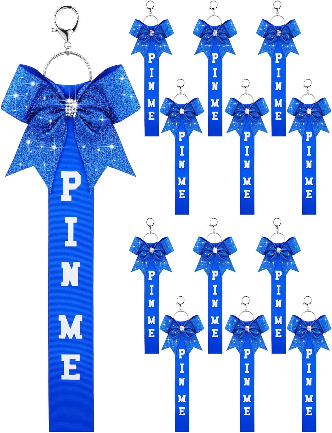 Landical Cheer Pin Me Ribbon Cheerleader Ribbon Keychain with Rhinestones Bow for Cheerleader Bag Backpack