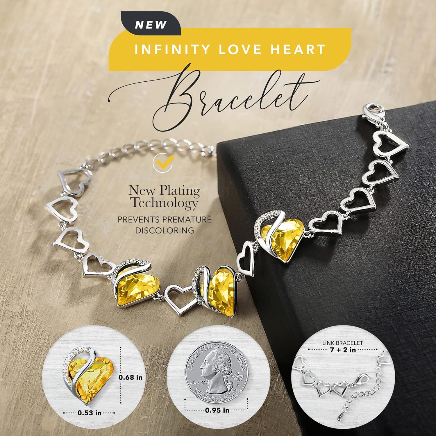 Leafael Infinity Love Heart Link Bracelets, Birthstone or Healing Stone Crystal Bracelet for Women, Silver Tone Jewelry Gifts for Her, 7-inch Chain and 2-inch Extender - Image 2