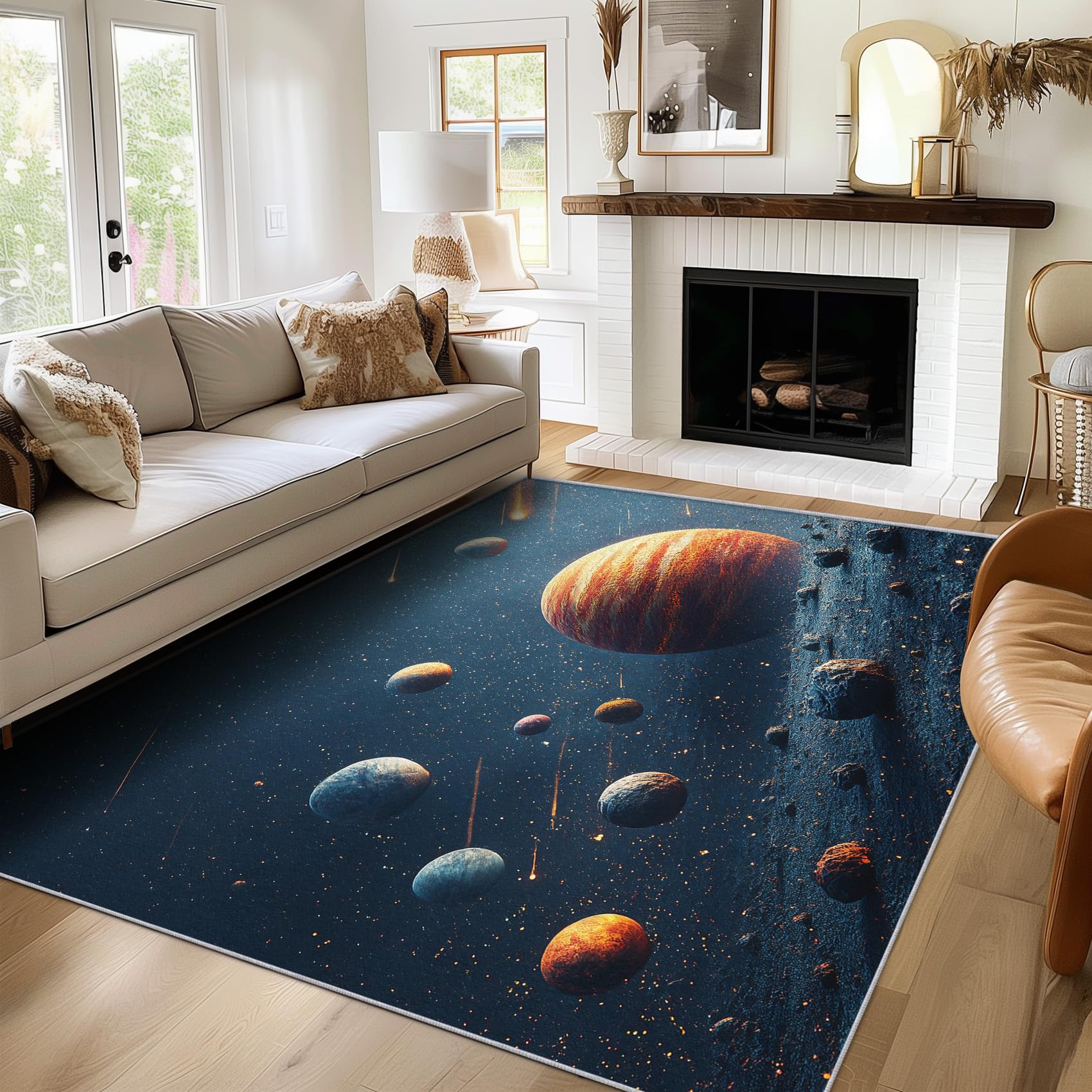 Generisch Planet Weltraum Teppich, Teppich Schlafzimmer Wohnzimmer Universum Galaxie, Wohnzimmerteppich Schlafzimmer Dekoration rutschfeste Waschbar Flanell 160x230 cm V-M5