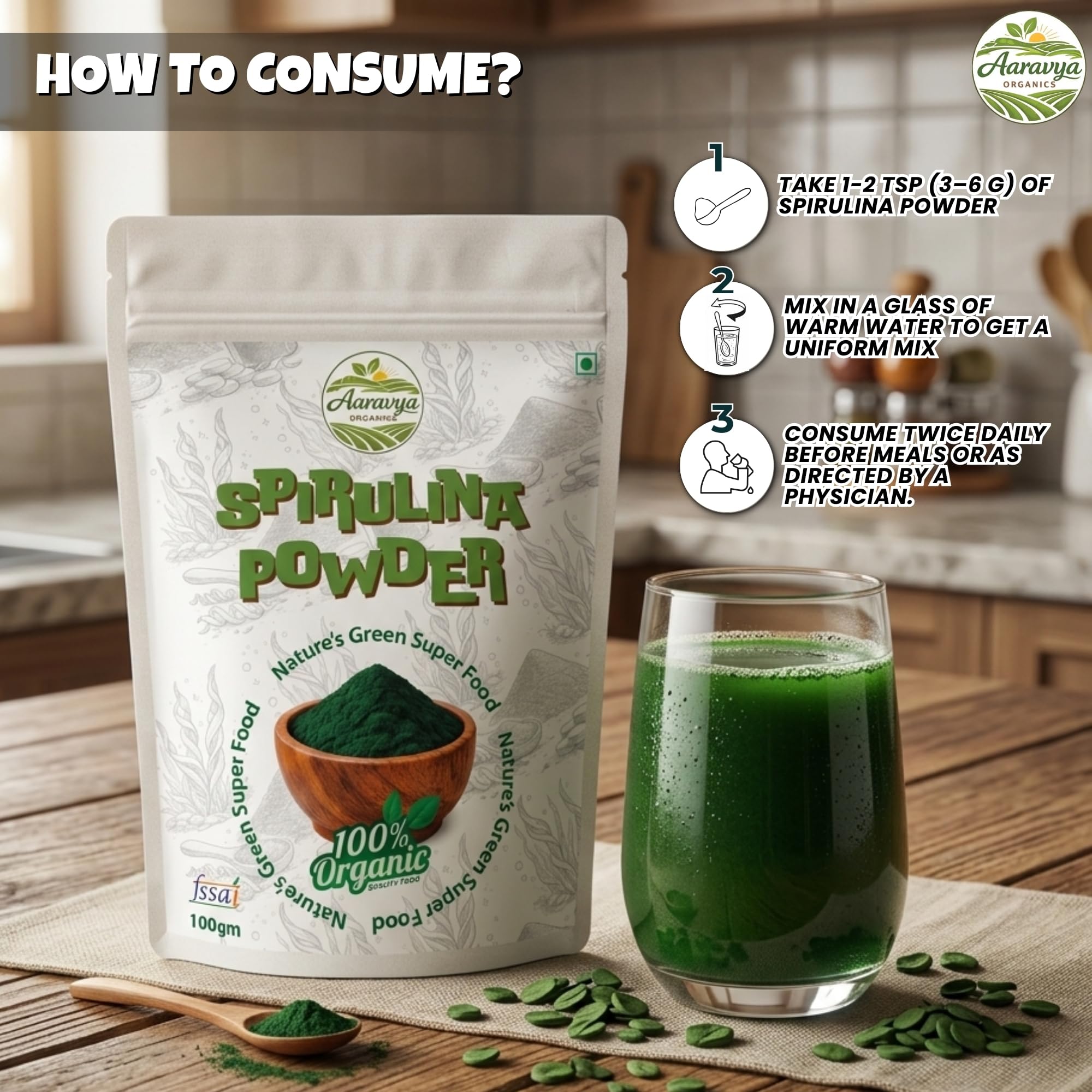 Spirulina Powder 100g | Pure Blue Green Algae Superfood | Rich in Protein, Vitamins & Minerals | Vegan, Gluten-Free, Non-GMO | Finely Milled Spirulina for Immunity, Energy & Detox | Natural Dietary Supplement for Men & Women — Amazon image 8