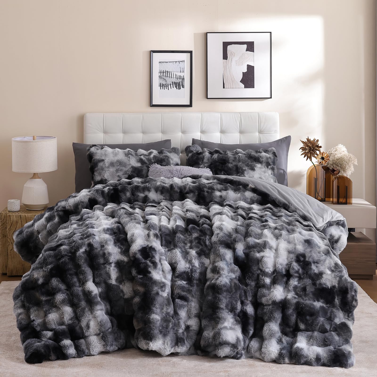 YIKUSH Queen Faux Fur Comforter Set