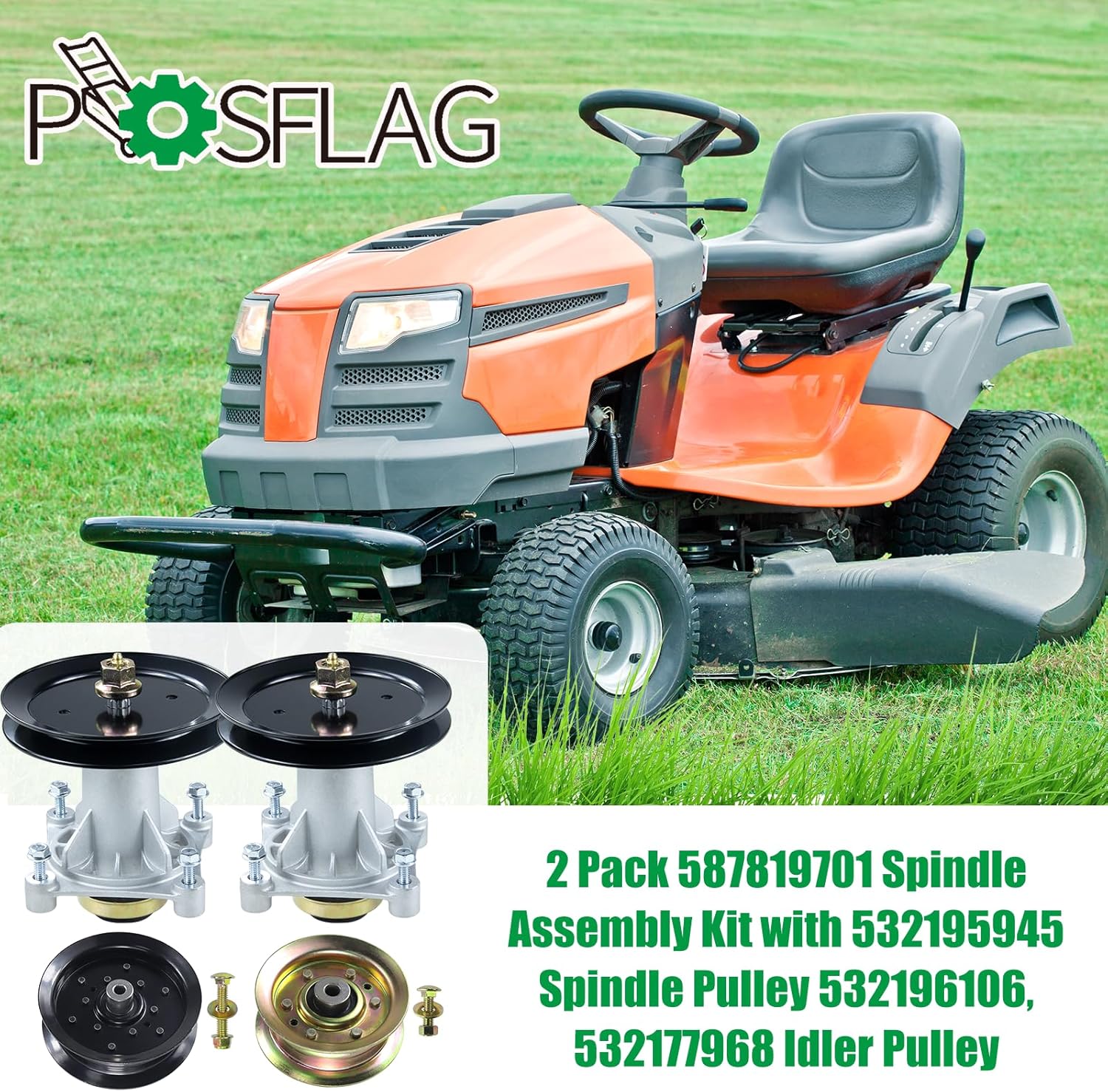 2 Pack 587819701 Spindle Assembly Kit with 197473 Pulley 532196106 532177968 Pulley Replaces 187281 532187292 587820301 587253301 532192870 21549012 for Husqvarna YTH18542 YTH22V46 Tractors