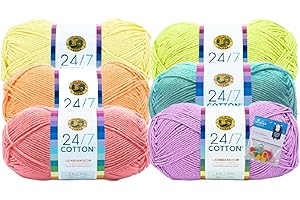 Lion Brand 24/7 Cotton Yarn - 6 Pack Bundle for Vivid, Long-Lasting Crochet Projects