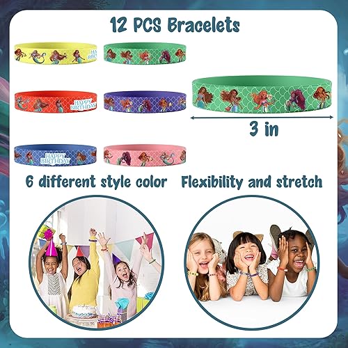 Miniatura 2 de WOOACME 86 decoraciones de fiesta de sirena 2023, el juego de recuerdos de fiesta de sirena 2023 incluye 12 pulseras de silicona, 12 pines de botón,