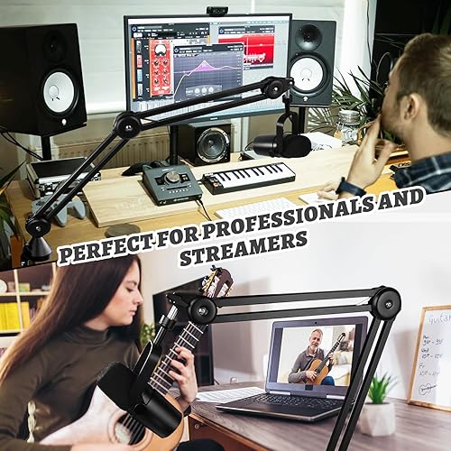 Miniatura 4 de Brazo de brazo de micrófono soporte de micrófono resistente con abrazadera de montaje de escritorio y clip de micrófono, ideal para podcast y