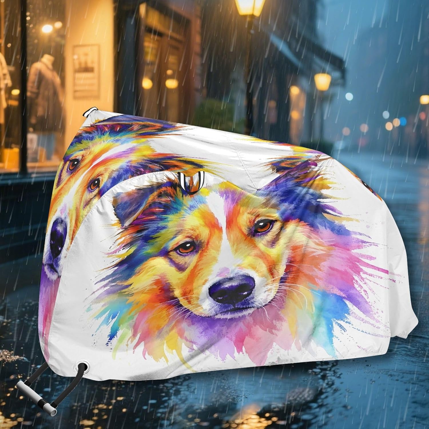ALAZA Colorful Watercolor Dog Portrait Bike Cover Waterproof Outdoor Ebike Bicycle Covers Tarp Protection for 1/2 Bikes, Sun UV Dust Wind Proof