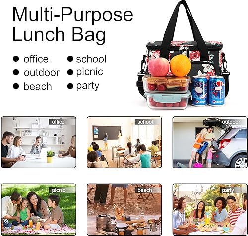 Miniatura 7 de Bolsas de almuerzo para mujereshombres, bolsa de almuerzo aislada para el trabajo, oficina, escuela, picnic, bolsa de almuerzo a prueba de fugas con