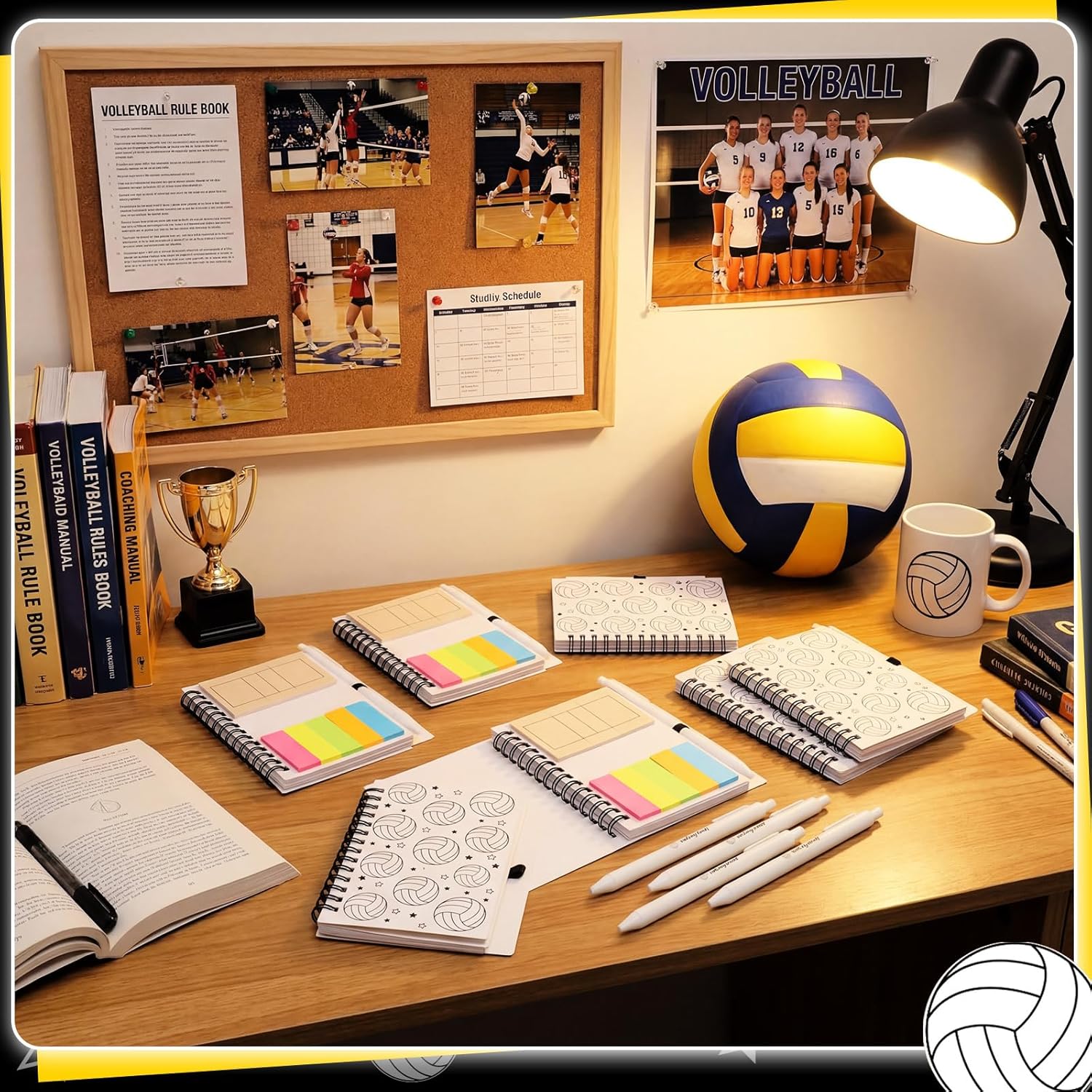 Resurhang 12 Sets Volleyball Notebook Gifts Volleyball Spiral Notebook Ballpoint Pens for Coaching Supplies Coach Gifts Team Party Players Sports Lover Party Favor