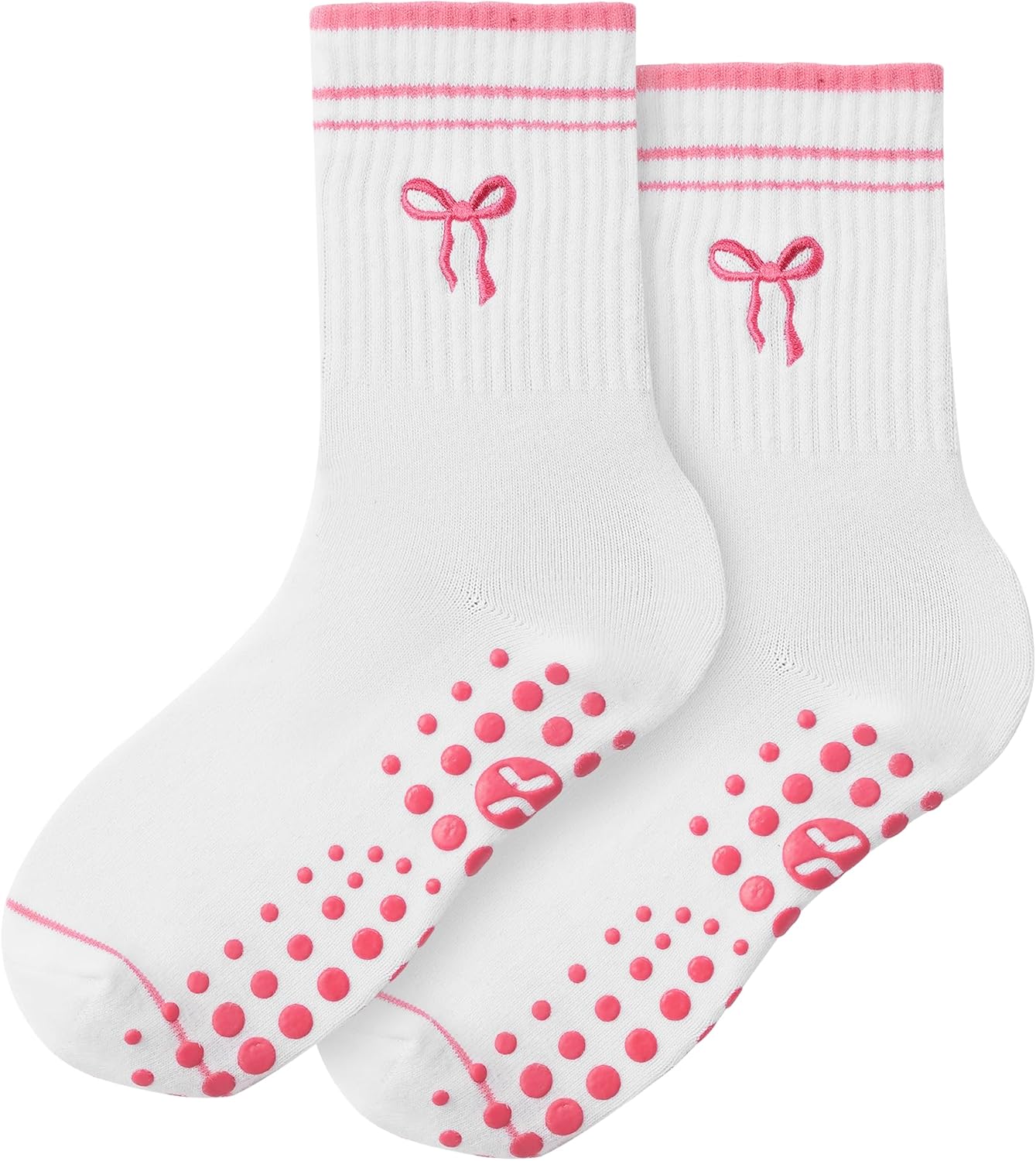 CoolMate Pilates Socks with Grips for Women, Yoga Socks, Crew Non Slip Women for Barre, Valentines Day Gifts for Her