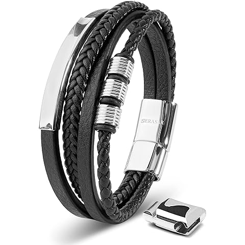 SERASAR Premium Leather Bracelet Men | Stainless Steel Magnetic Clasp | Three Colors | Jewelry Box Included