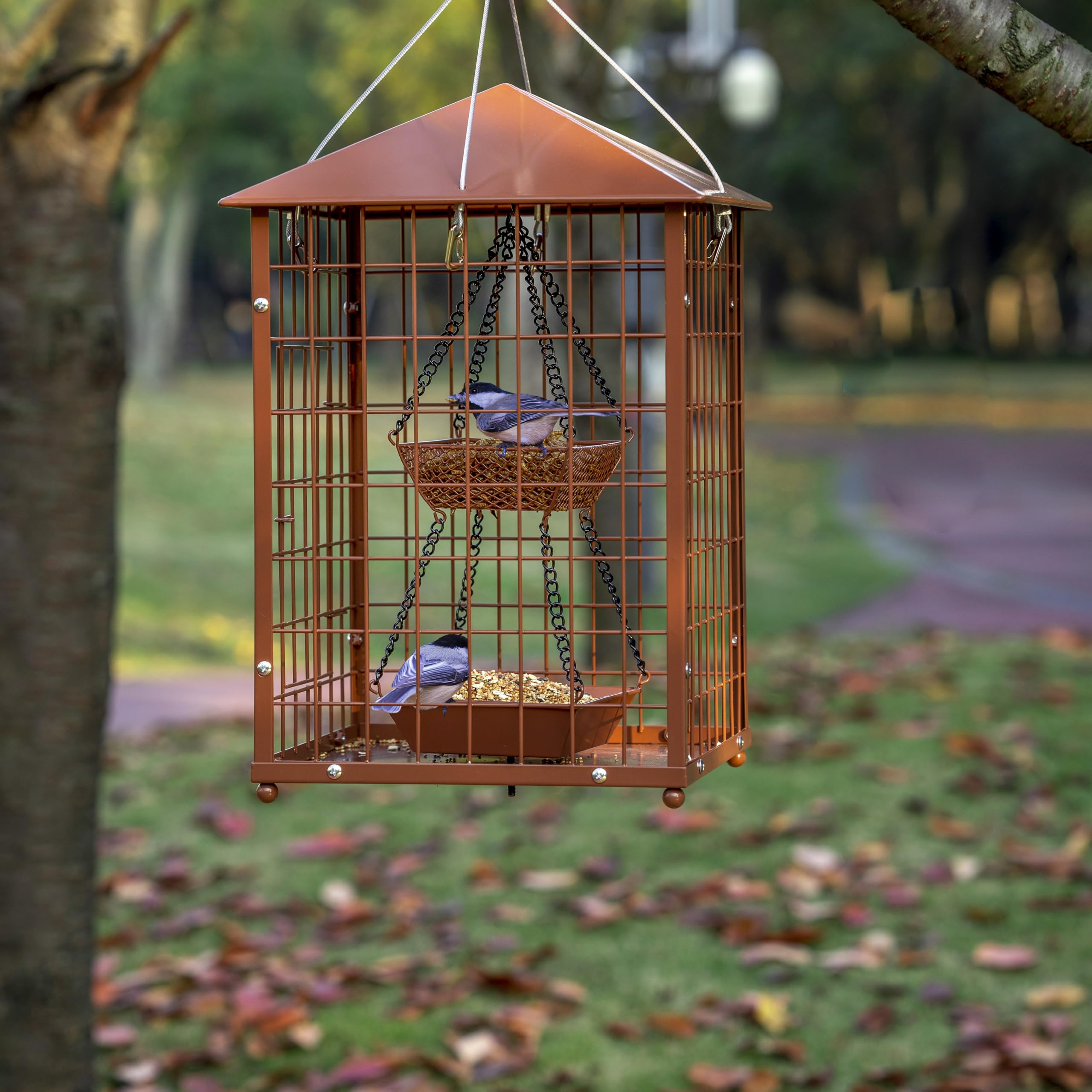 Mehlwürmer Vogelfutterspender für Blauvögel – Metall – Riesige Eichhörnchensichere Vogelfutterspender mit 2 Bechern, DIY Wildvogel-Futterspender zum Aufhängen im Freien (braun), lockt Wildvögel an,