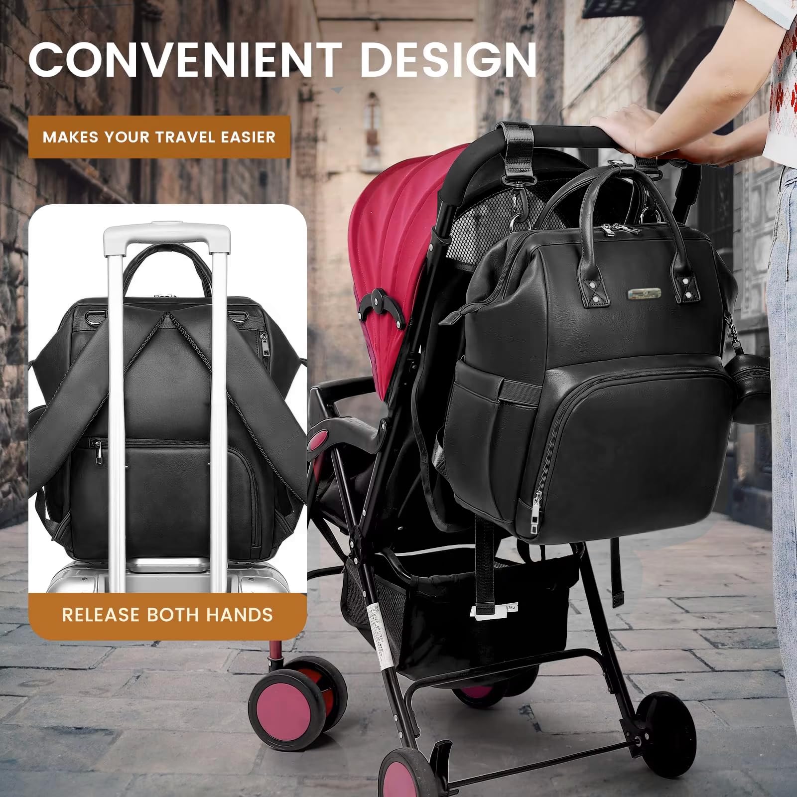 StarAndDaisy Diaper Bag for Mothers for Travel/Premium Vegan Leather Diaper Bag with Easy Acess Mobile Pocket, 26L Waterproof Baby Bag for Mother Travel with 16 Multipurpose Pockets 4