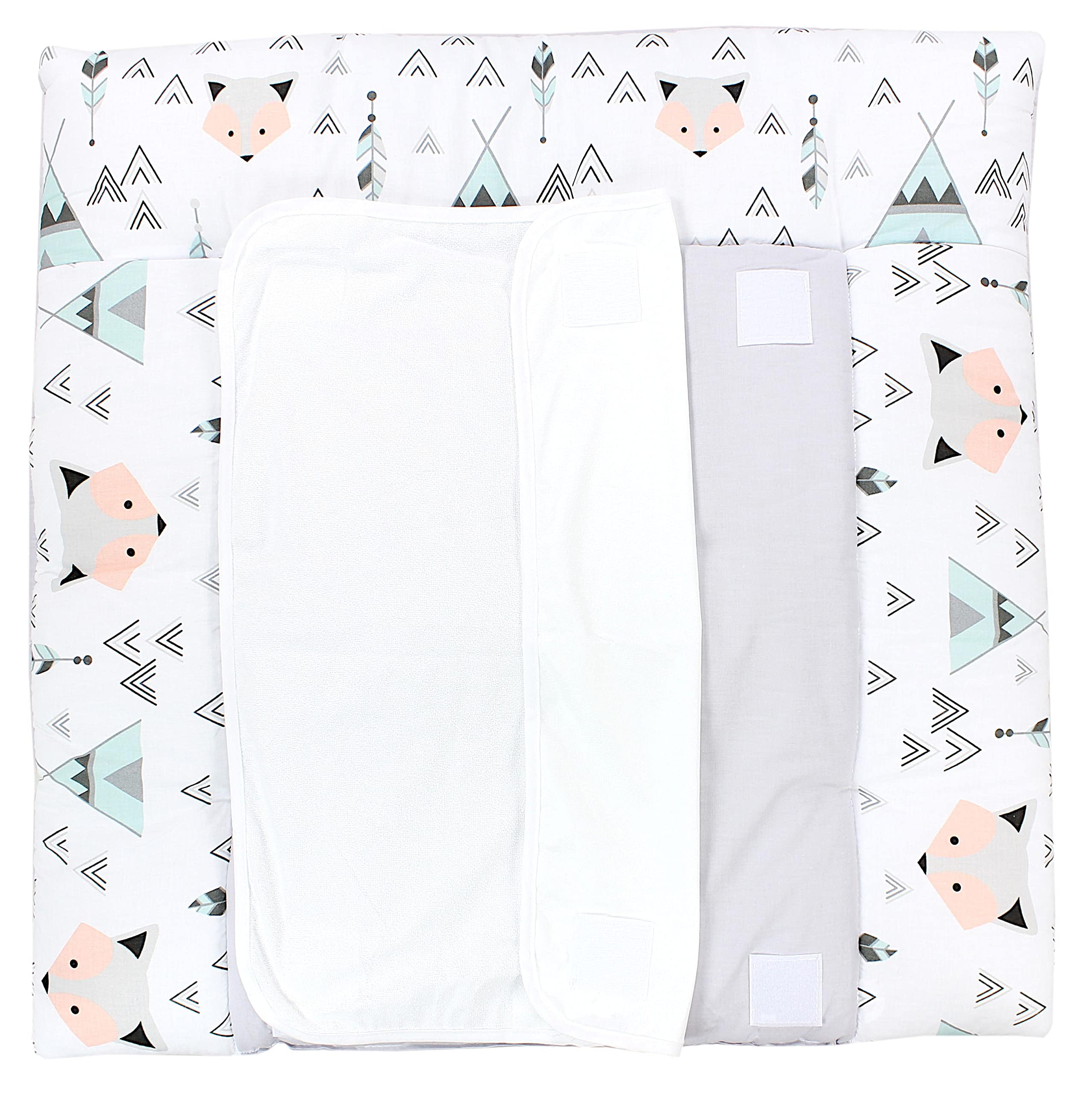 TupTam Wickelauflage mit 2 wasserfesten Frotteebezügen – weich gepolstert & hautfreundlich MAR02579, Farbe: Grau/Fuchs Mint, Größe: 75 cm Länge x 65 cm Breite - 5