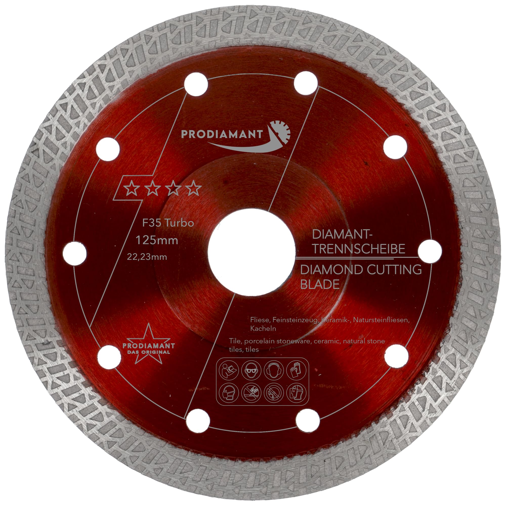PRODIAMANT Disco de corte de diamante Premium para baldosas de gres fino 125 mm x 22,23 mm Disco para baldosas de 125 mm para amoladora angular