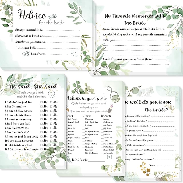 Nezyo 50 Pieces Hen Night Party Do Card Games Includes 5 Advice for the Bride Cards How Well You Know He Said She My Favorite What's in Your Purse