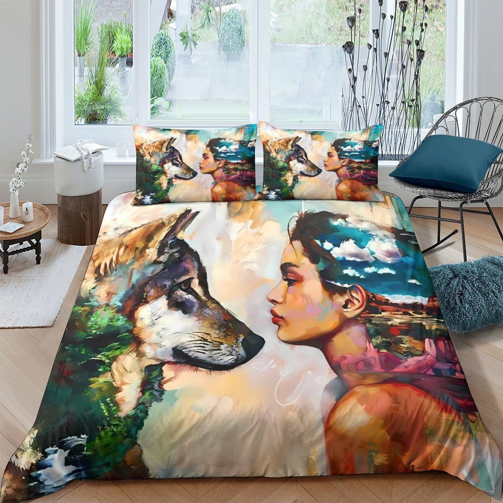 Ctjqhvkz Style-10 3D Printed Wolf Forest Fitted Sheet Microfiber Soft Orange Mountain Bed Cover For Bedroom Guest Room Mattress Decor Single（135X200cm）