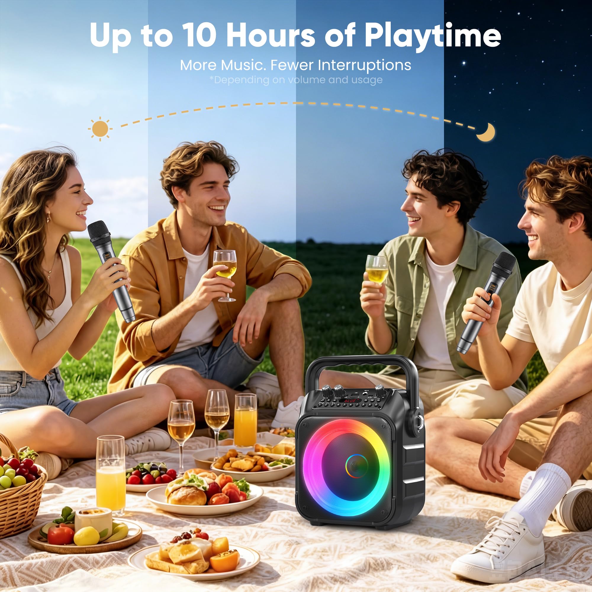 Wowstar - Altoparlante per karaoke con 2 microfoni per adulti: altoparlante per karaoke con microfoni wireless, mini set di macchine per karaoke, altoparlante Bluetooth portatile per TV, telefono,