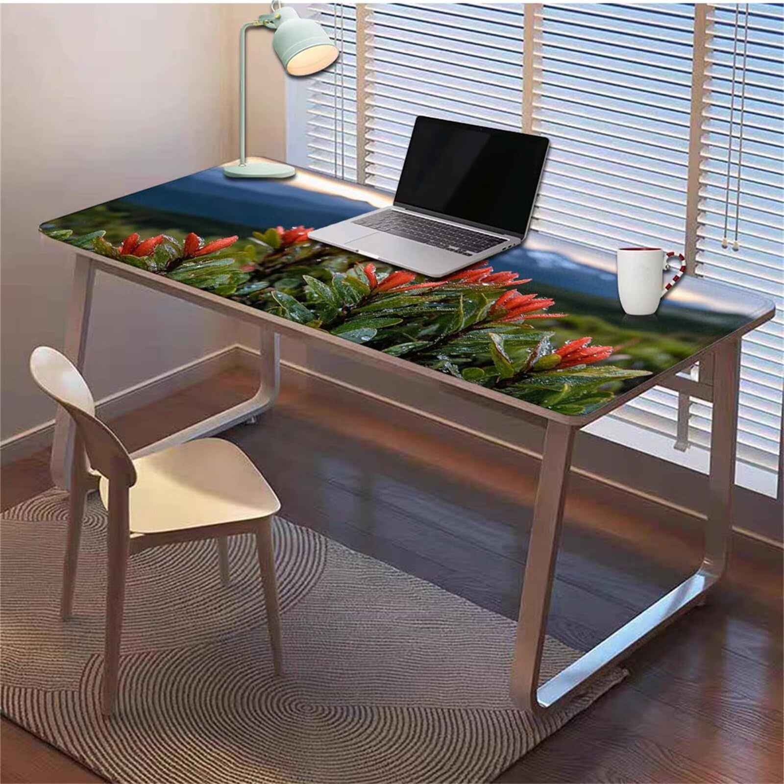 Gamingowa podkładka pod mysz 1200 x 600 x 3 mm, XXL, wodoszczelna, odporna na ścieranie, ze zszytymi krawędziami, podkładka na biurko, poprawia prędkość i precyzję, do komputera, biura, wzór kwiatowy