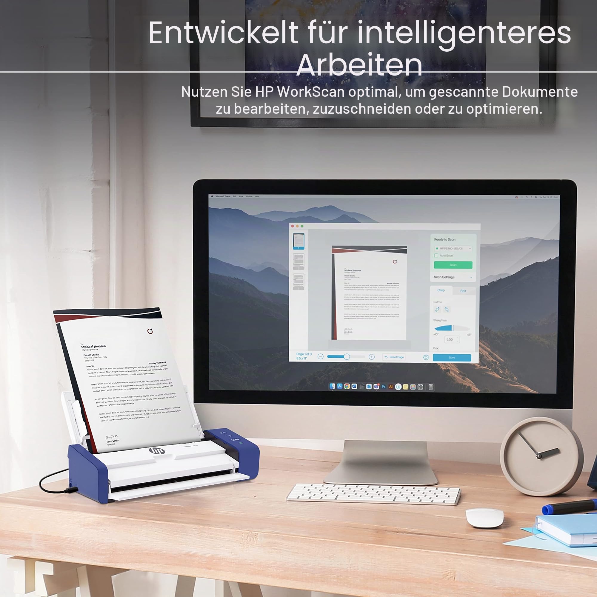 HP Kompakter Desktop Duplex USB Mobiler Dokumenten- & Foto-Scanner mit Auto-Feed Tray für tragbares 2-seitiges digitales Scannen
