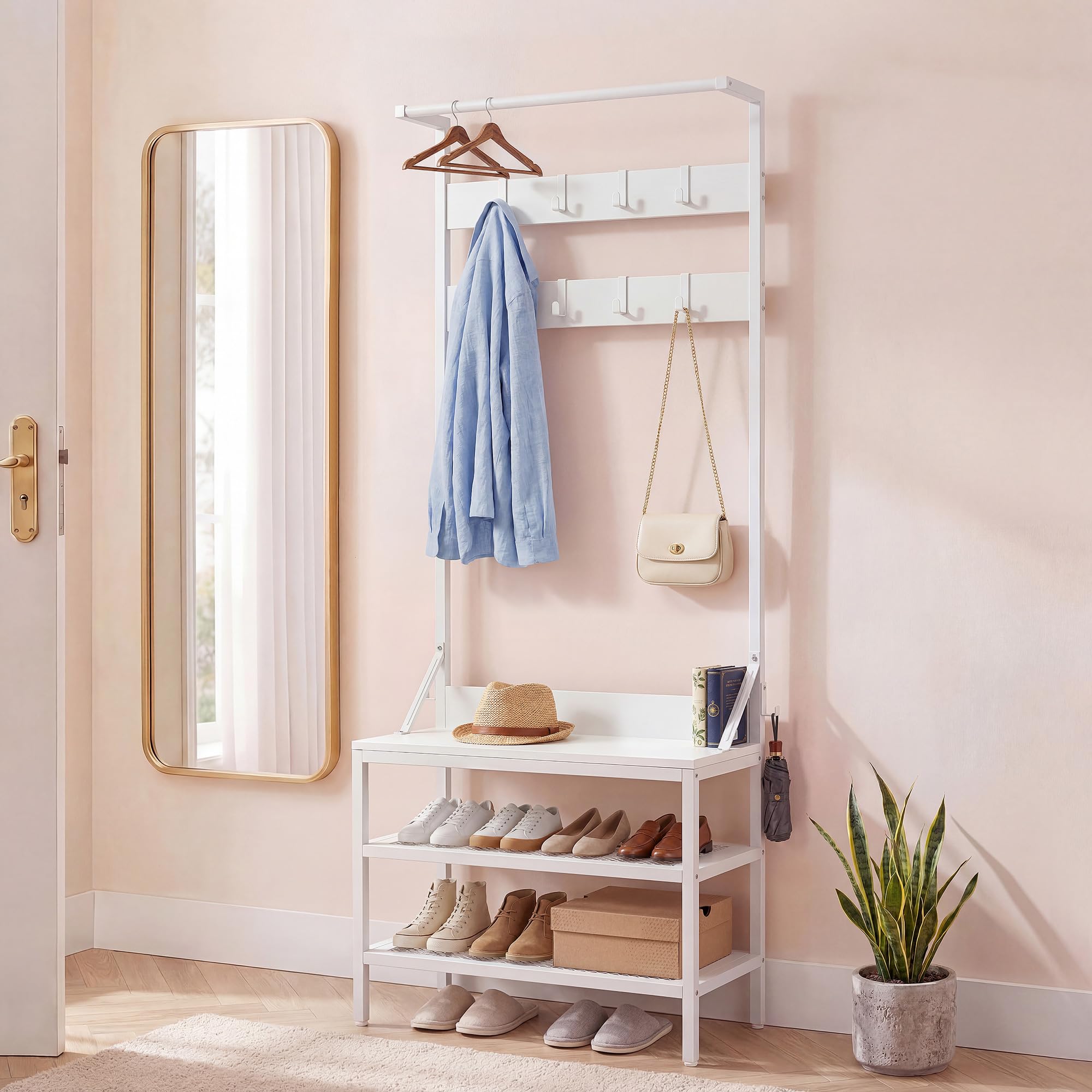 YITAHOME Coat Rack Stand with Shoe Storage, Freestanding Hallway Unit with 2 Shelves - Image 2
