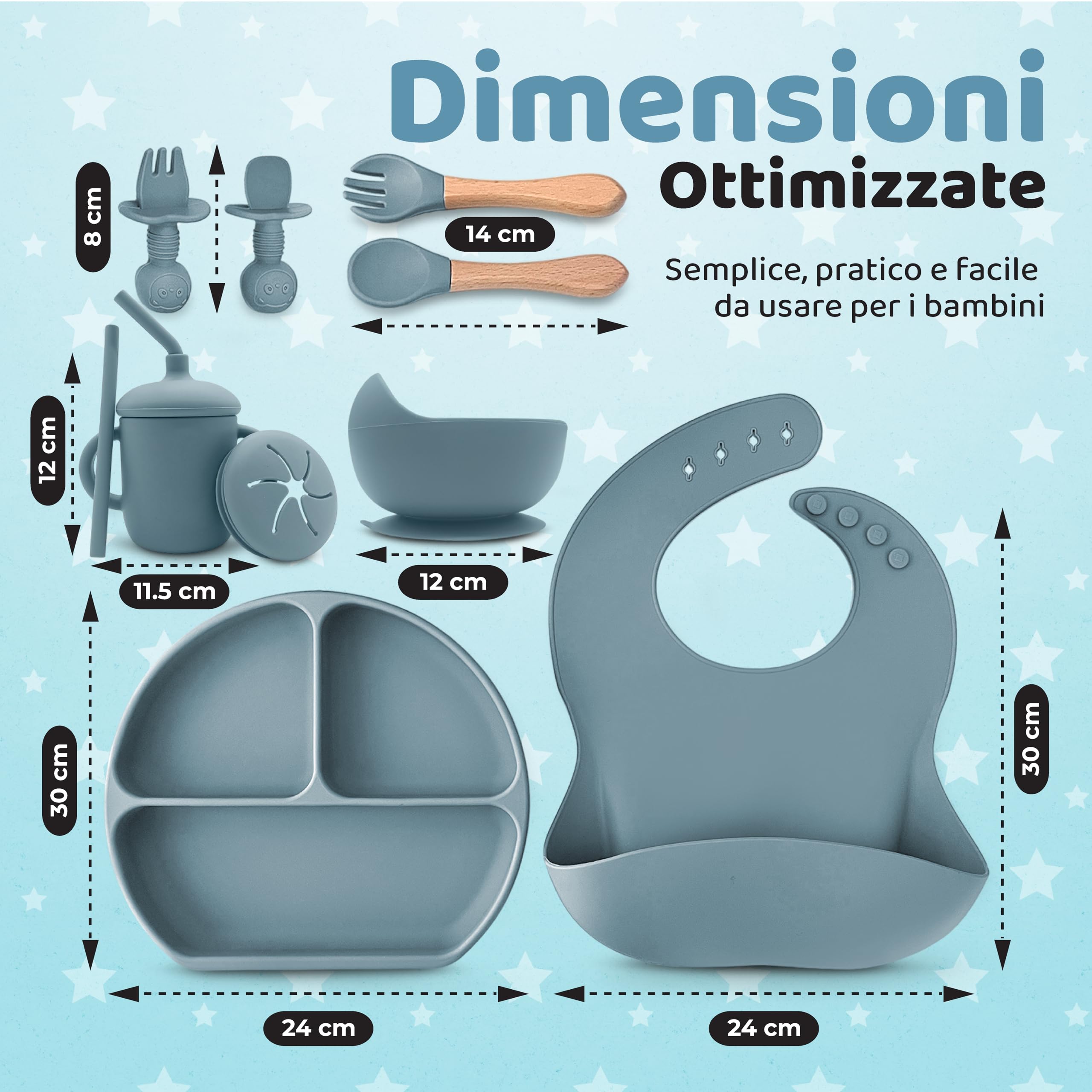 Set Pappa Svezzamento, Regalo Nascita Bimbo e Battesimo, Piatto con Ventosa in Silicone Alimentare, Senza BPA, Lavabile in Lavastoviglie, Set Neonato Completo, Idea Regalo Neonato