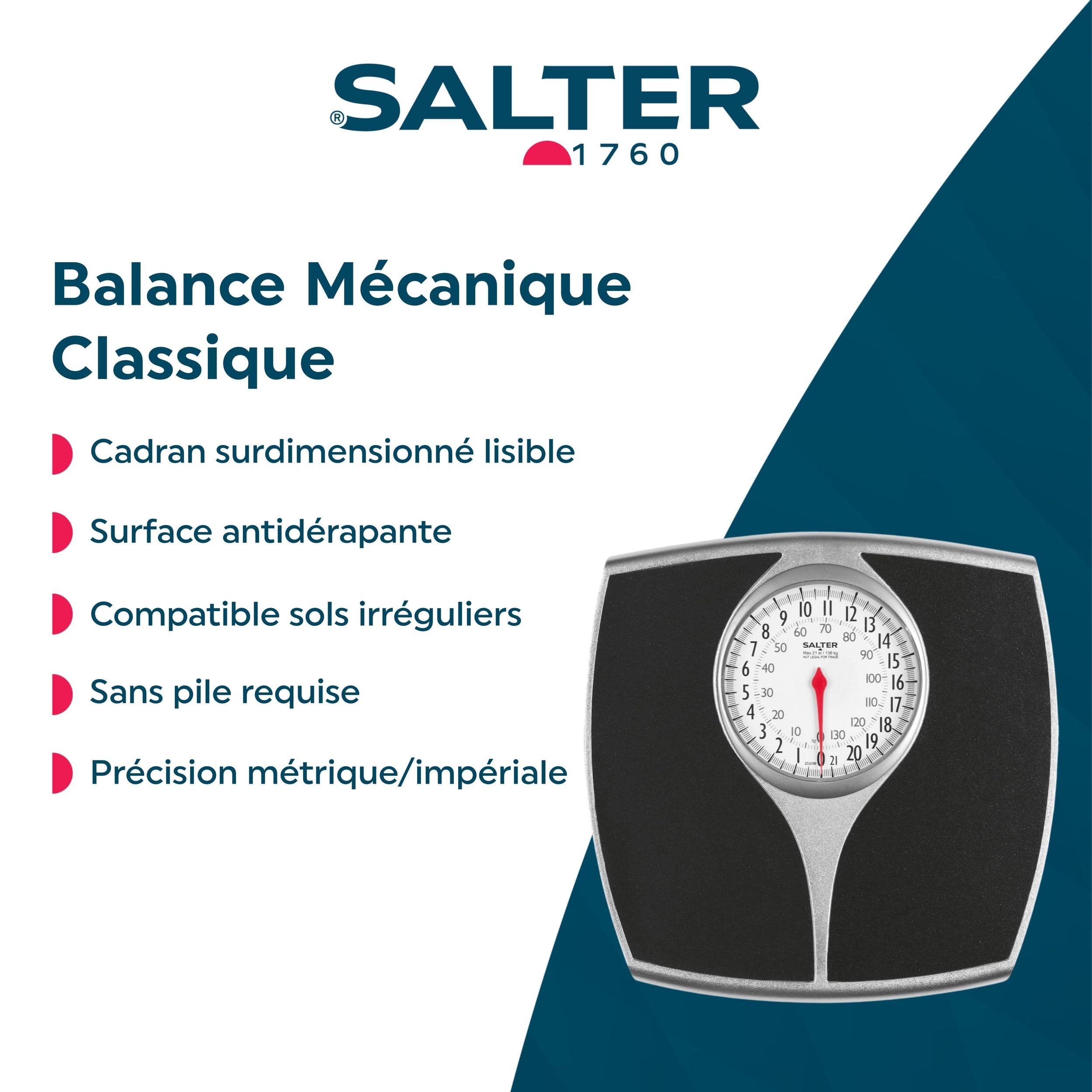 Salter Pèse-Personne Mécanique Speedo – Rapide et Fiable, Facile À Lire, Plateforme En Métal Renforcée, Haute Capacité Kg/St/Lb, Sans Bouton/Pile Noir One Size