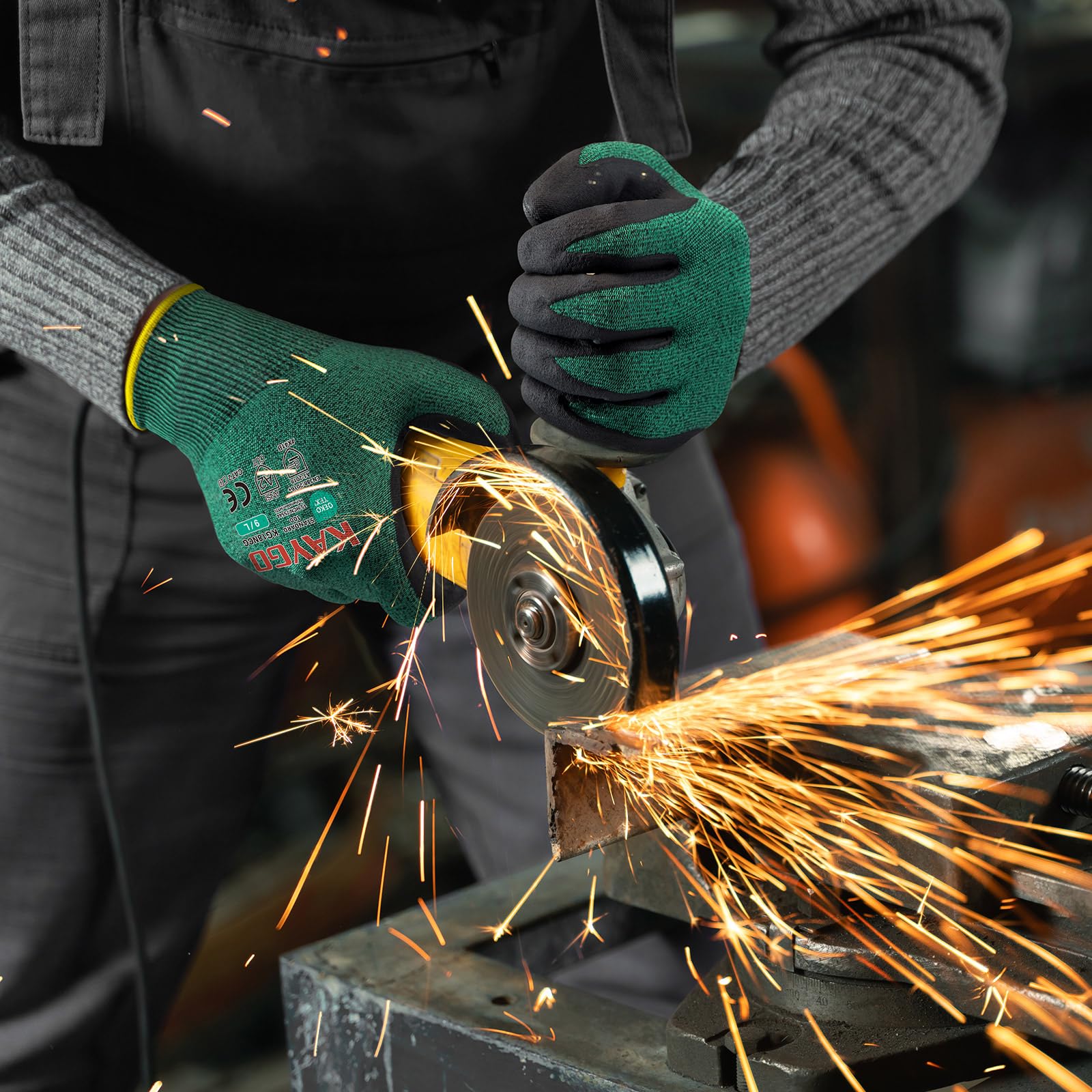 KAYGO Safety Work Gloves MicroFoam Nitrile Coated Cut Resistant 3 works, Cut Level B, Abrasion Level 4, Light Oil Grip - Image 4