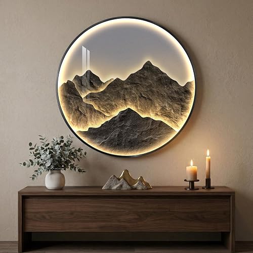 Framed LED Mountain Wall Art for Living Room, Large Modern