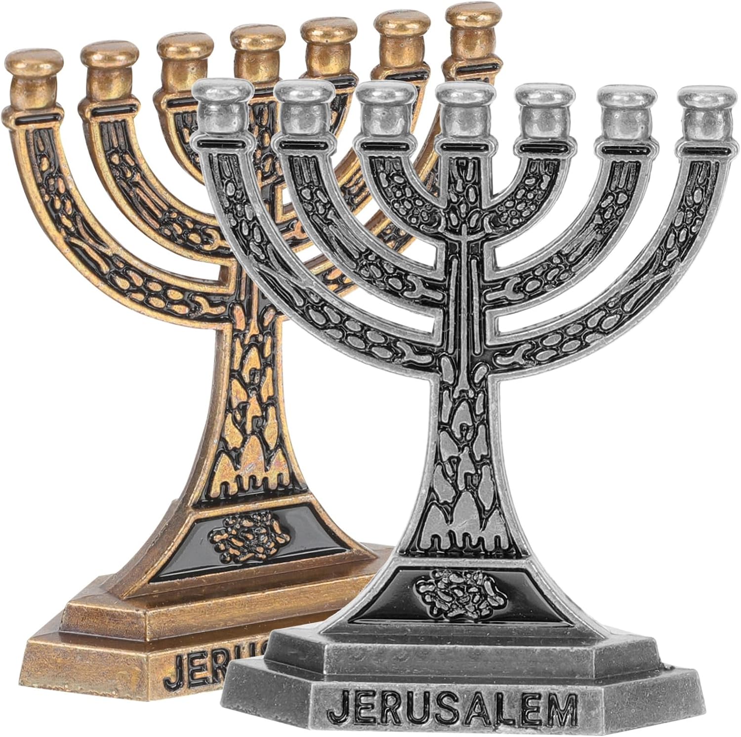 2pcs Jewish Festival Candle Holder Metal Menorah Alloy Candlestick for Hanukkah Party Table Decor Vintage Style