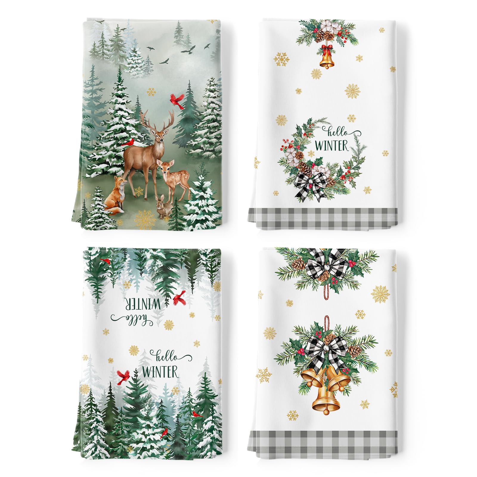 Arquiel Woodland Forest Tree Tea Towels, Deers Cotton Kitchen Towel 48 × 70 cm, Quick Drying Dish Cloth for Party Anniversary Holiday Decoration Housewarming
