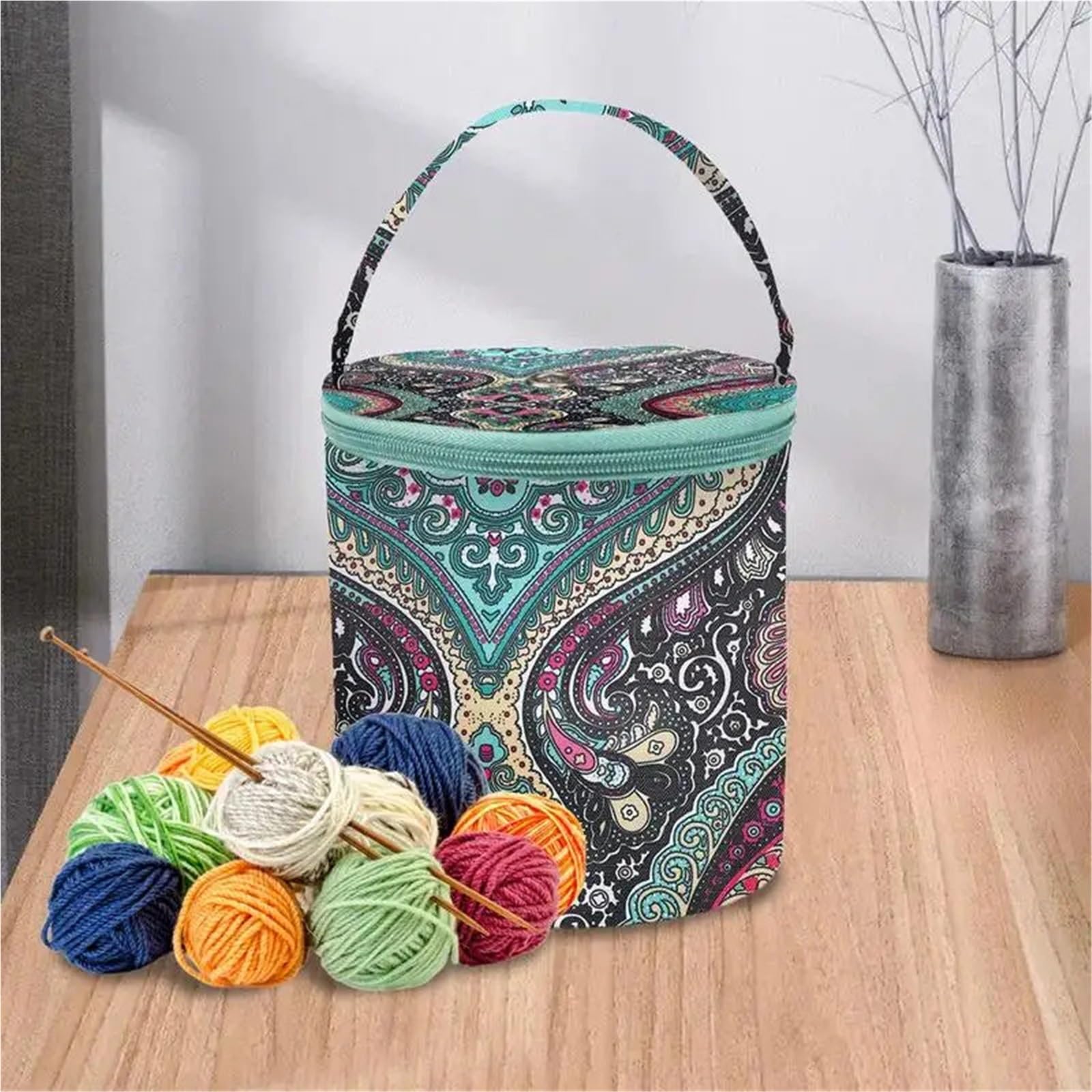 Cestino Cucito Cestino portaoggetti Ferri da maglia Tote organizer for filati Borsa rotonda for uncinetto Accessori for strumenti for cucire artigianali fai-da-te