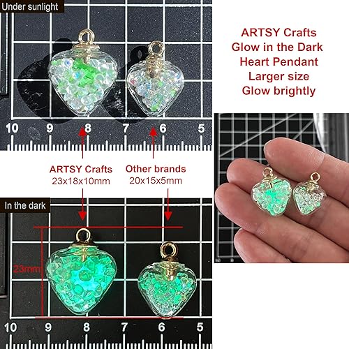 Miniatura 4 de ARTSY Crafts - 25 cuentas que brillan en la oscuridad, dijes de corazón de bola de cristal, dijes de bola de cristal, dijes de cuentas de corazón de