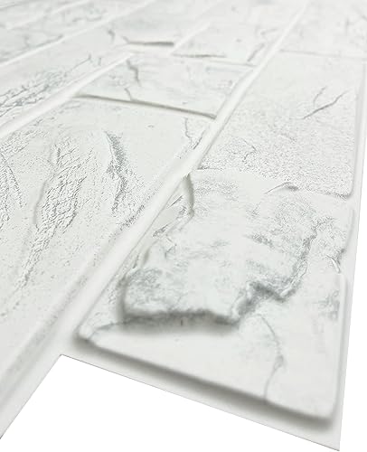 Miniatura 7 de Retro-Art Paneles de pared 3D, paquete de 6, bloques de piedra natural en blanco, PVC, 17.5 x 23.75 pulgadas, cubren 17.31 pies cuadrados 565CW