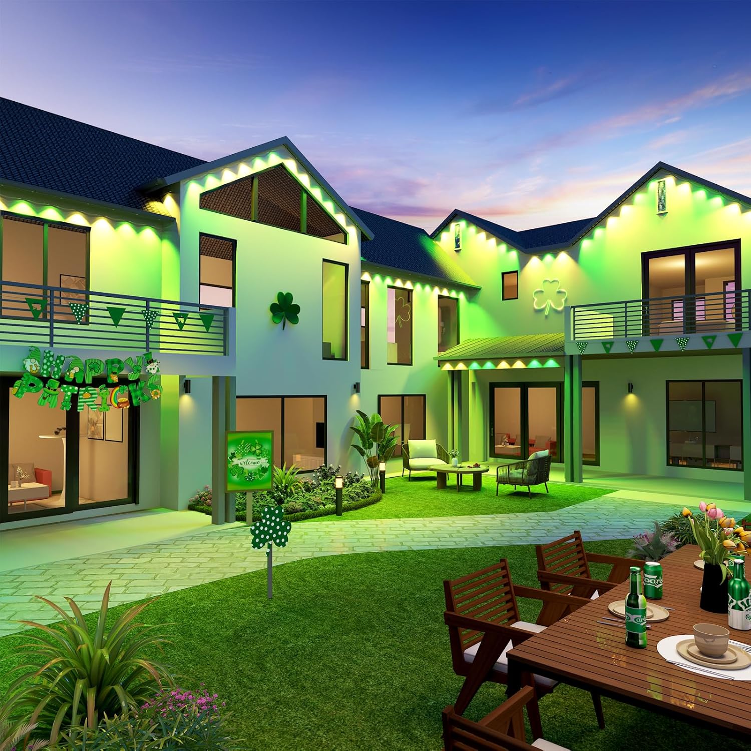 ASAHOM AI Permanent Outdoor Lights S107D, 200FT with 72 RGBCW LED Lights, 30,000 Lighting Effect, Controller with Dual Output, Extend to 800FT, Cuttable for House Outdoor Decor Daily Lighting, White - Image 9