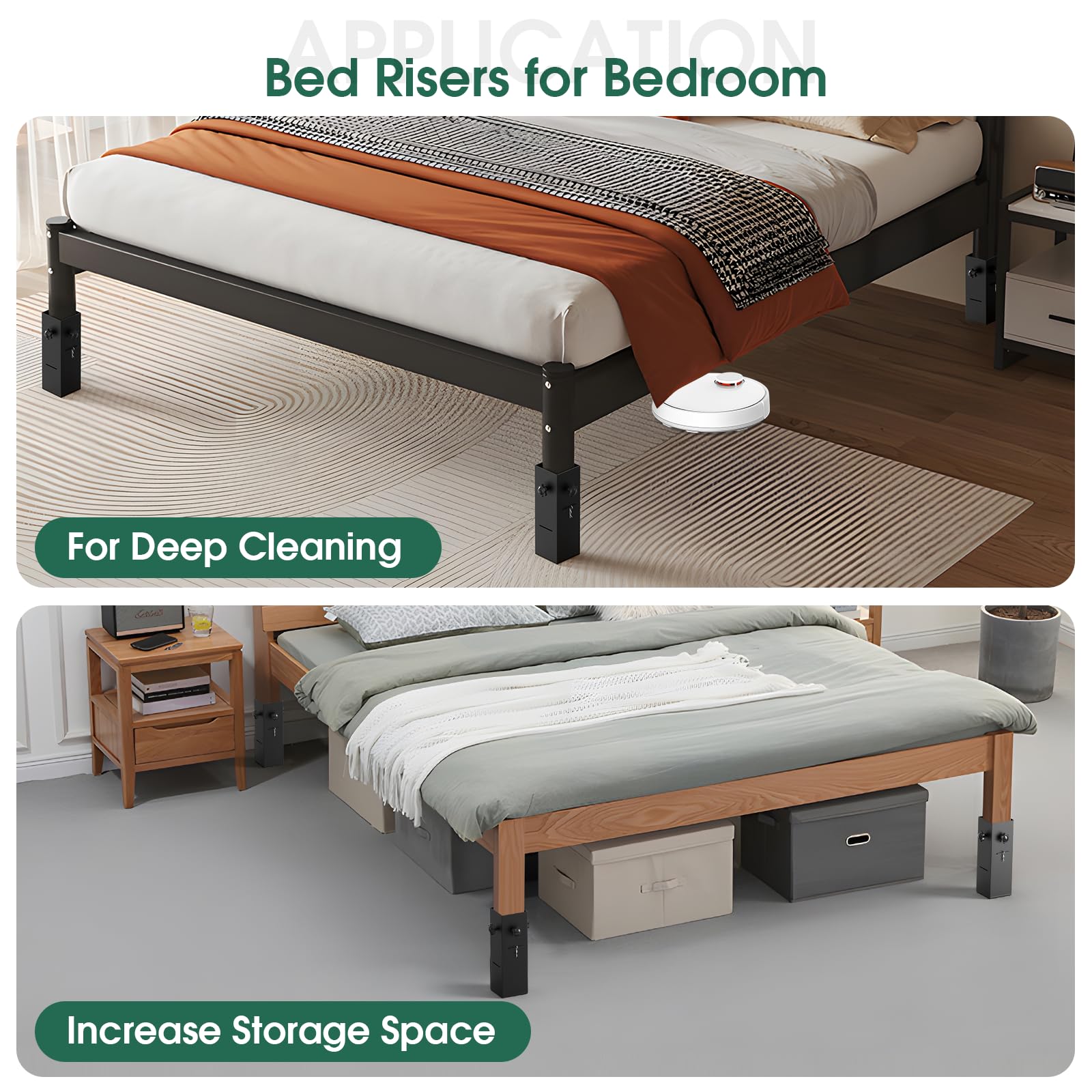 Snapklik.com : 4 Pack Bed Risers, Risers For Bed Frame Heavy Duty Bed ...