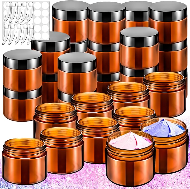 MotBach Frascos Plásticos Âmbar Recarregáveis com Tampa de Rosca, 20 mL, Pacote com 32