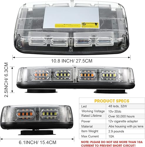Miniatura 3 de Leelosp Paquete de 3 mini barras de luz estroboscópica para techo, 48 luces LED estroboscópicas de advertencia de base magnética, luz intermitente