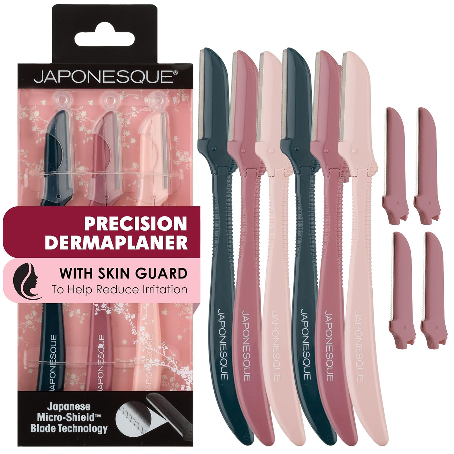 JAPONESQUE Dermaplaner Facial Razors - 6 Piece Set + 4 Dermaplaner Replacement Blades