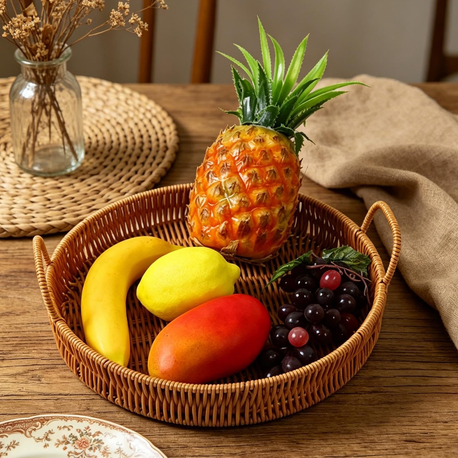 Cesti In Rattan Per Organizzare, Vassoio Organizzatore Leggero, Cesto Picnic In Rattan Artificiale, Leggero Snack Frutta Verdura Uova Bouquet Di Fiori Outdoor Spiaggia Picking Raccolta Cucina Soggiorn