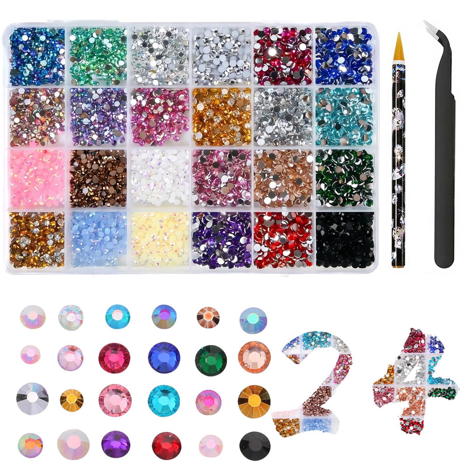 24Colors Rhinestones Gems AB Nail Art Rhinestones Decorations Bedazzling Kit with Rhinestones, Nail Art Set, Nail Accessories for Nail Art, DIY Manicure and Handcraft Decoration-image-34