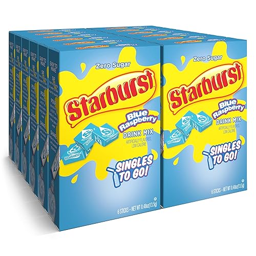 Starburst Singles To Go - Mezcla de bebidas en polvo, frambuesa azul, 6 unidades (paquete de 12)  72 porciones en total), bebida en polvo sin
