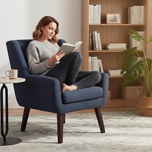 Miniatura 3 de HUIMO - Silla Accent para sala de estar, sillón tapizado con botones decorativos, sillas de sofá de tela de lino para dormitorio, sala de estar,