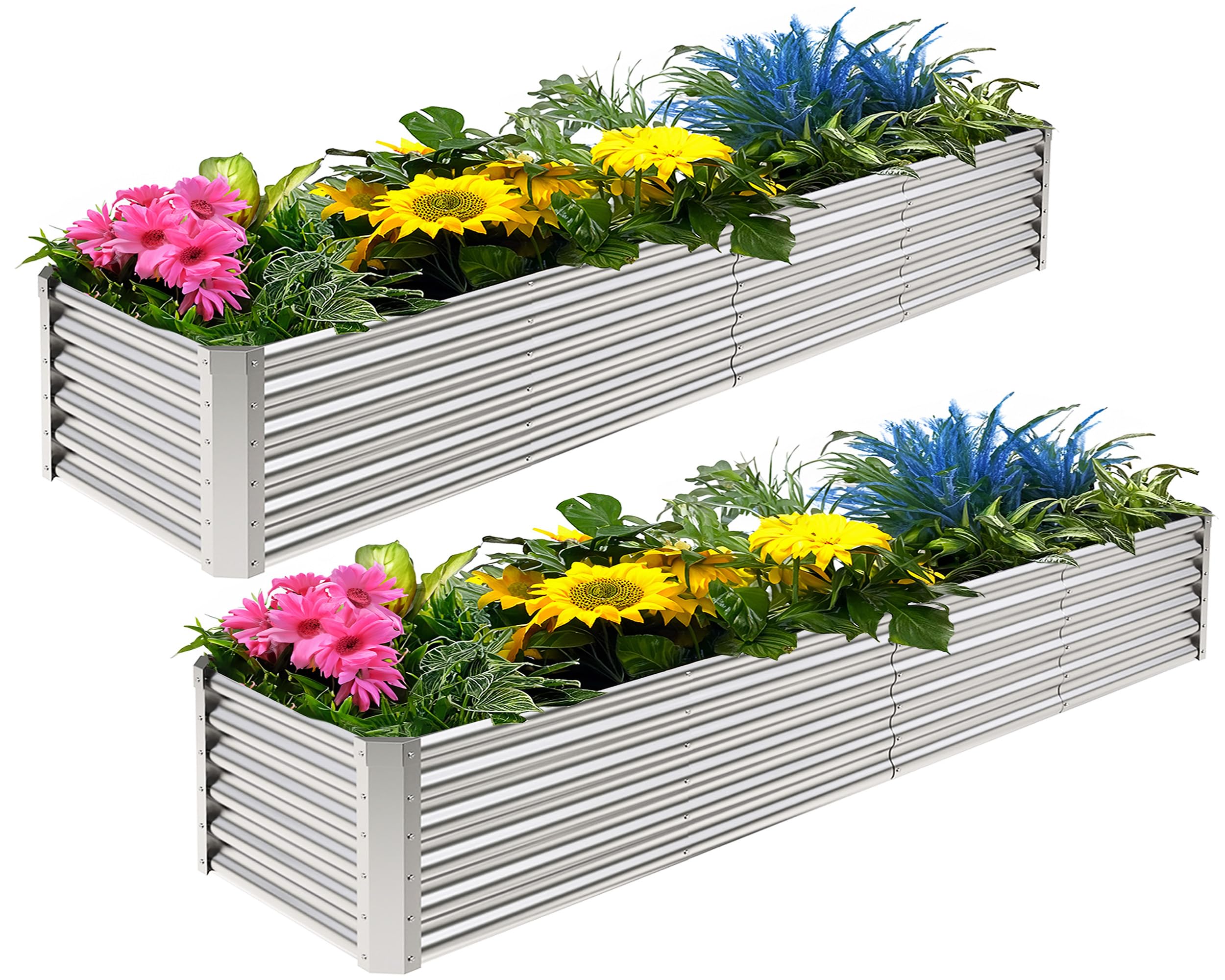 Enyu&You 8x1.5x1.5ft(2 Pack) Galvanized Raised Garden Bed,Outdoor Planter Box Metal Patio Kit Planting Bed for Vegetables Flowers Herb,Sliver