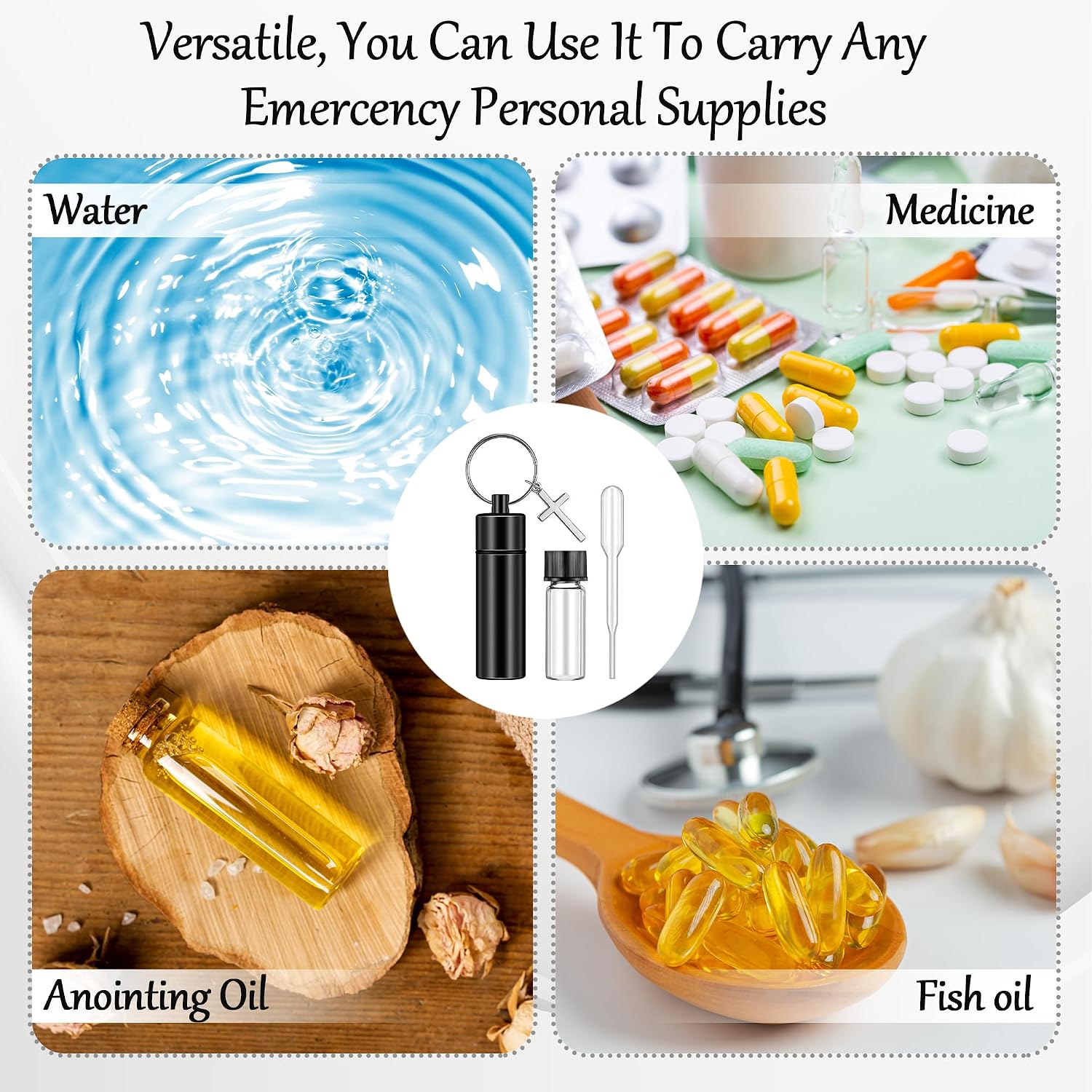 10 Pcs Holy Oils Bottle Anointing Oil Bottles Keychain Vial with Eyedropper Cross Pendant for Travel Baptism Favor Church Wedding Communion Favor (Black)