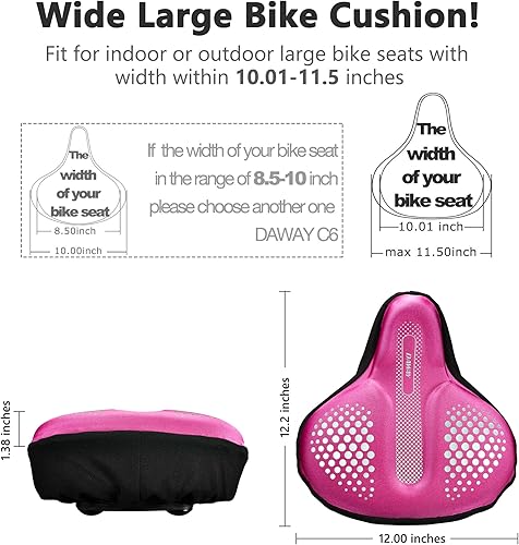 Miniatura 50 de DAWAY Cómoda funda de asiento de bicicleta, cojín acolchado de gel de silicona y espuma viscoelástica para hombres y mujeres, funda suave para Rosa